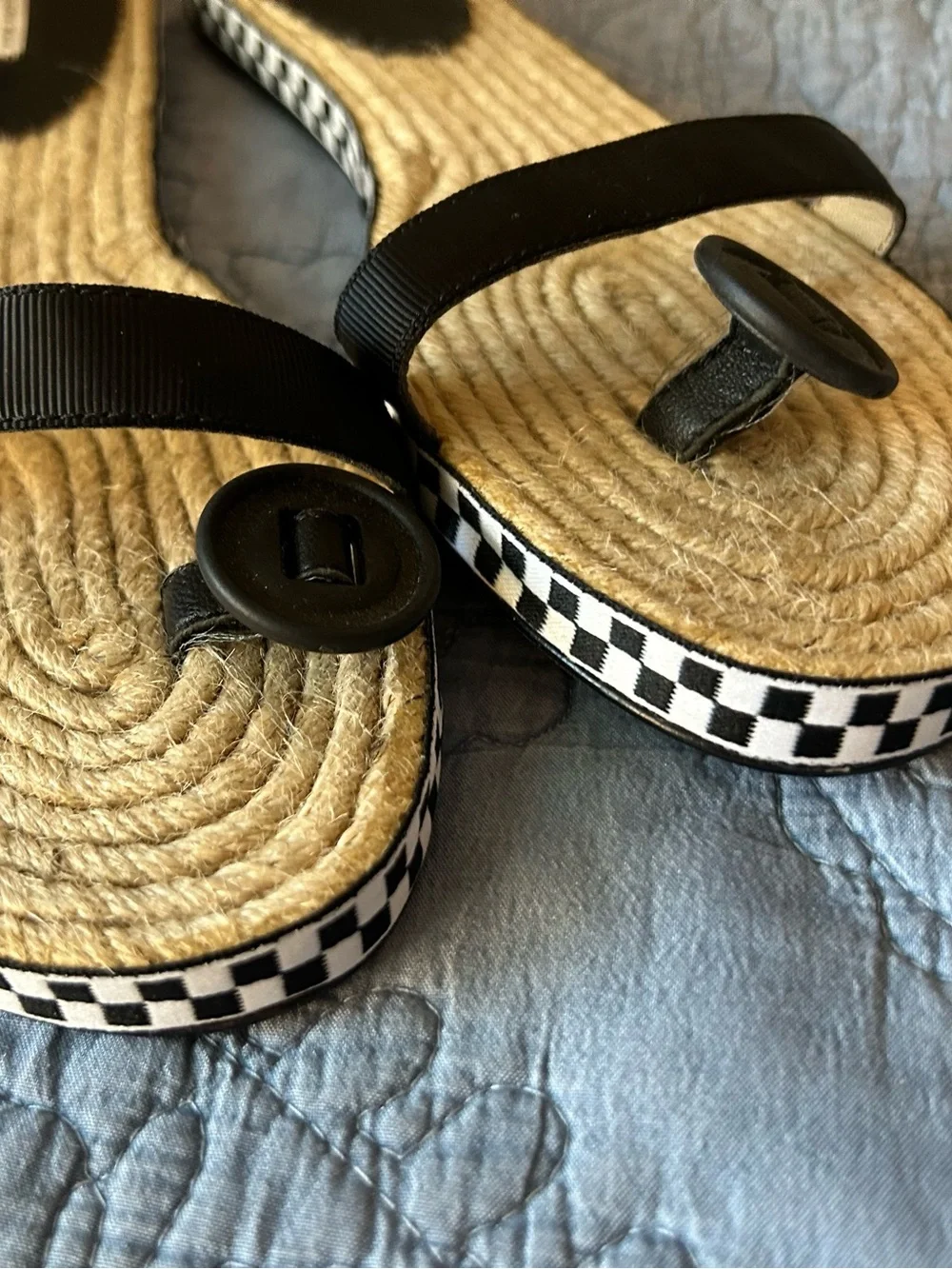 Summer Sandal Sale! Leon Max Espadrille Sandals w Black & White Check Detail